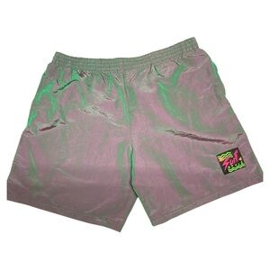 Vintage Surf Style Men’s Iridescent Shorts XL Green Purple Y2K Windbreaker